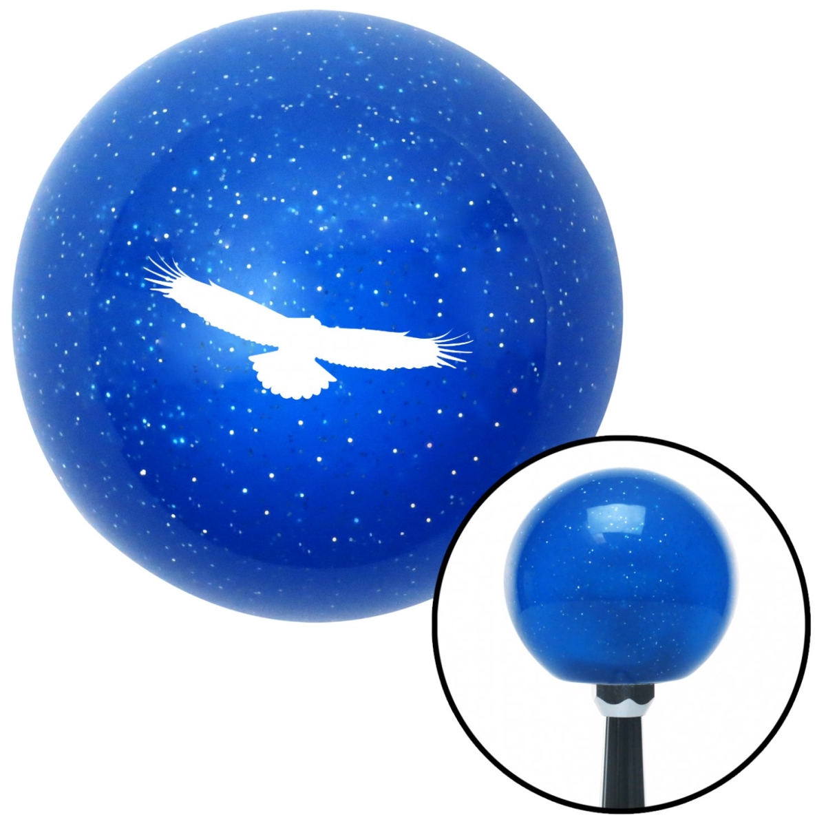 American Shifter 26513 White Eagle Blue Metal Flake Shift Knob with M16 x 1.5 Insert Shifter Auto Manual