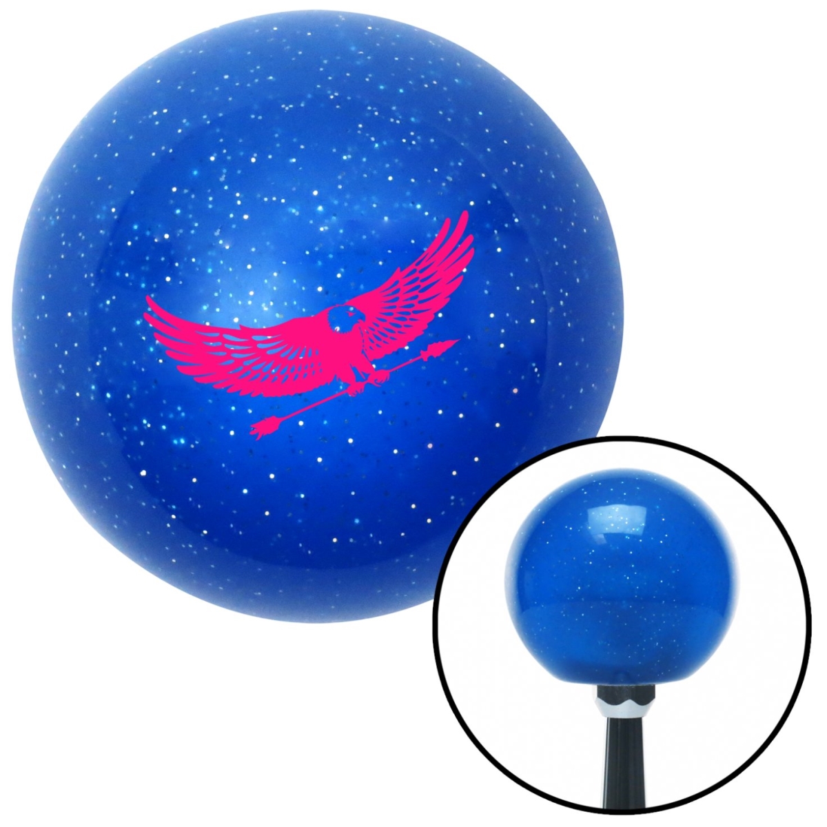 American Shifter 26519 Pink Eagle with Arrow Blue Metal Flake Shift Knob with M16 x 1.5 Insert Shifter