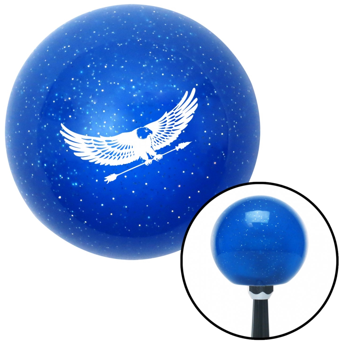 American Shifter 26521 White Eagle with Arrow Blue Metal Flake Shift Knob with M16 x 1.5 Insert Shifter