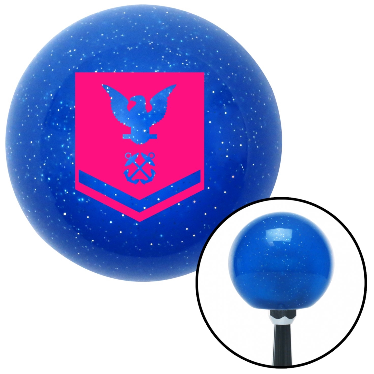 American Shifter 26224 Pink Petty Officer Third Class Blue Metal Flake Shift Knob with M16 x 1.5 Insert