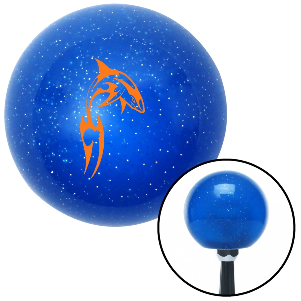 American Shifter 25860 Orange Abstract Shark Blue Metal Flake Shift Knob with M16 x 1.5 Insert Shifter