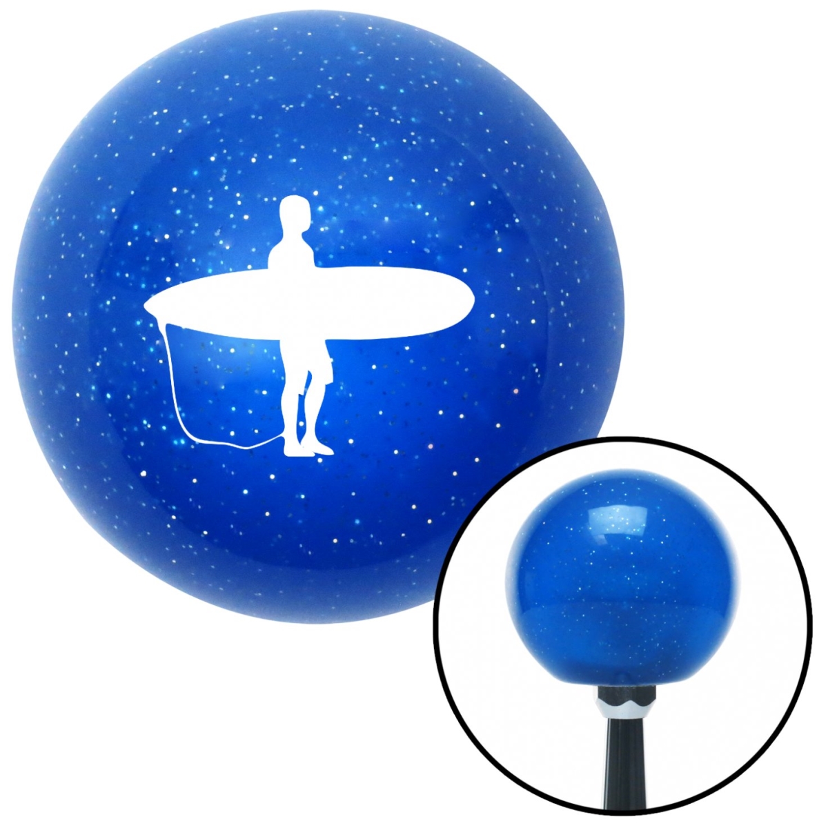 American Shifter 25879 White Surfboard Silhouette Blue Metal Flake Shift Knob with M16 x 1.5 Insert Auto