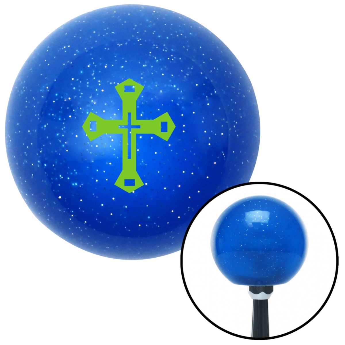 American Shifter 25271 Green Budded Cross Blue Metal Flake Shift Knob with M16 x 15 Insert Shifter Auto