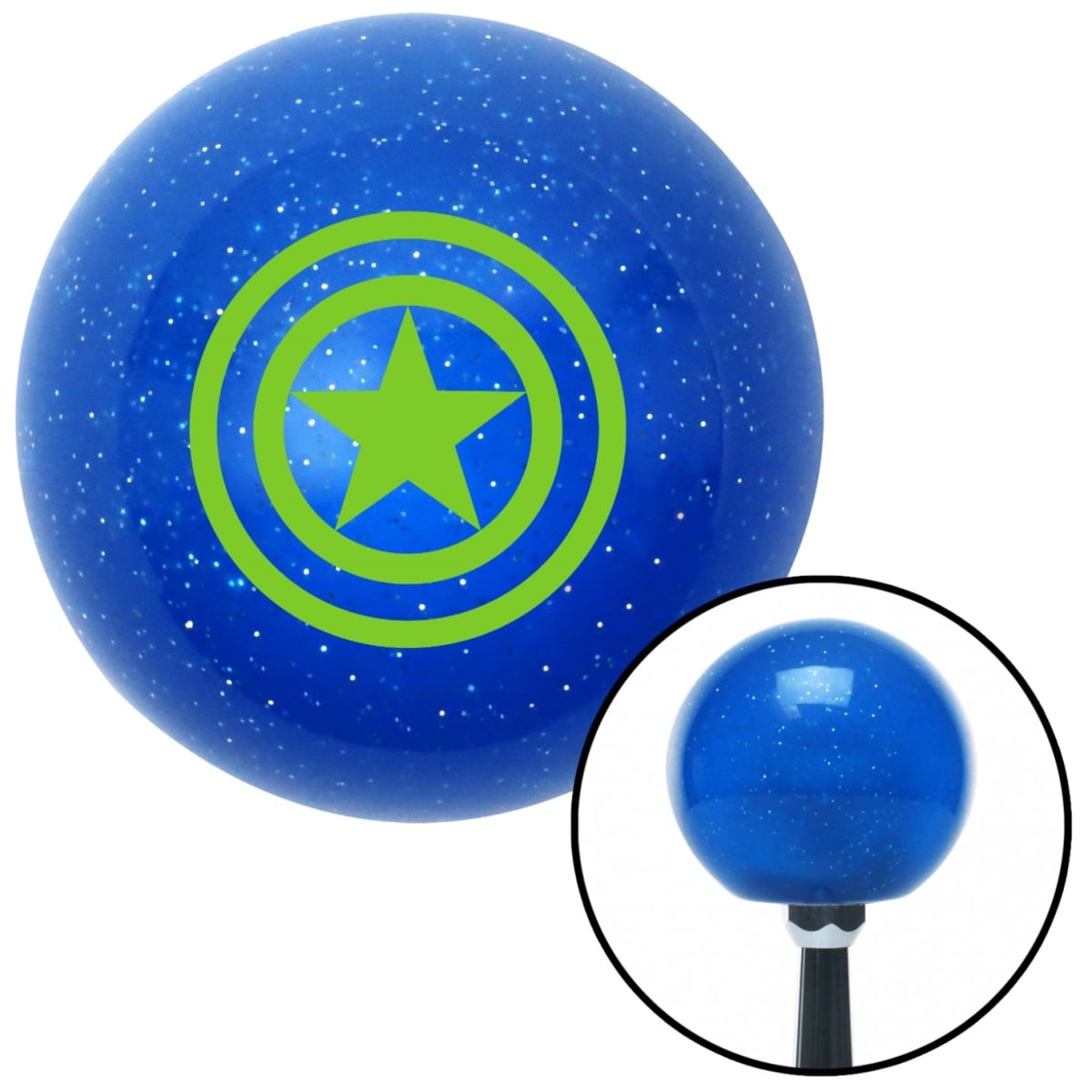 American Shifter 26653 Green Star Inside Circles Blue Metal Flake Shift Knob with M16 x 1.5 Insert Shifter
