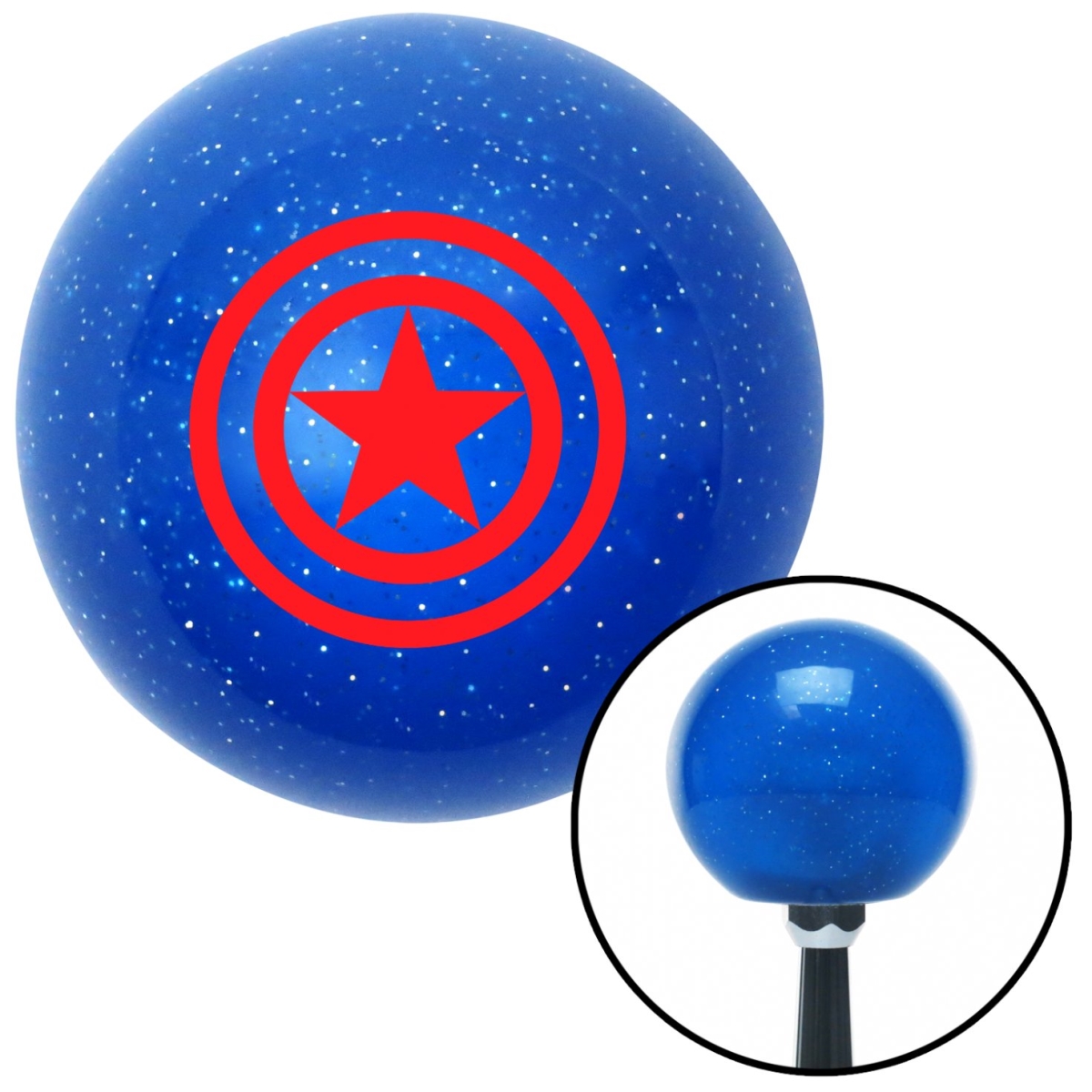 American Shifter 26656 Red Star Inside Circles Blue Metal Flake Shift Knob with M16 x 1.5 Insert Shifter