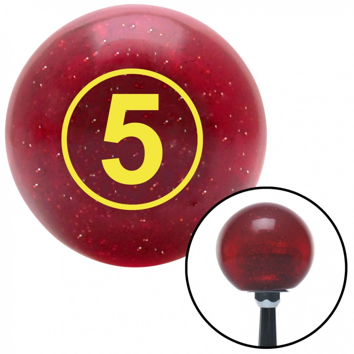 American Shifter 47496 Yellow Ball No.5 Red Metal Flake Shift Knob with M16 x 1.5 Insert Shifter Auto Manual
