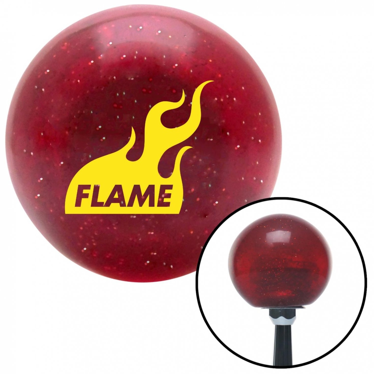 American Shifter 50571 Yellow Flame Icon Red Metal Flake Shift Knob with M16 x 1.5 Insert Shifter Auto
