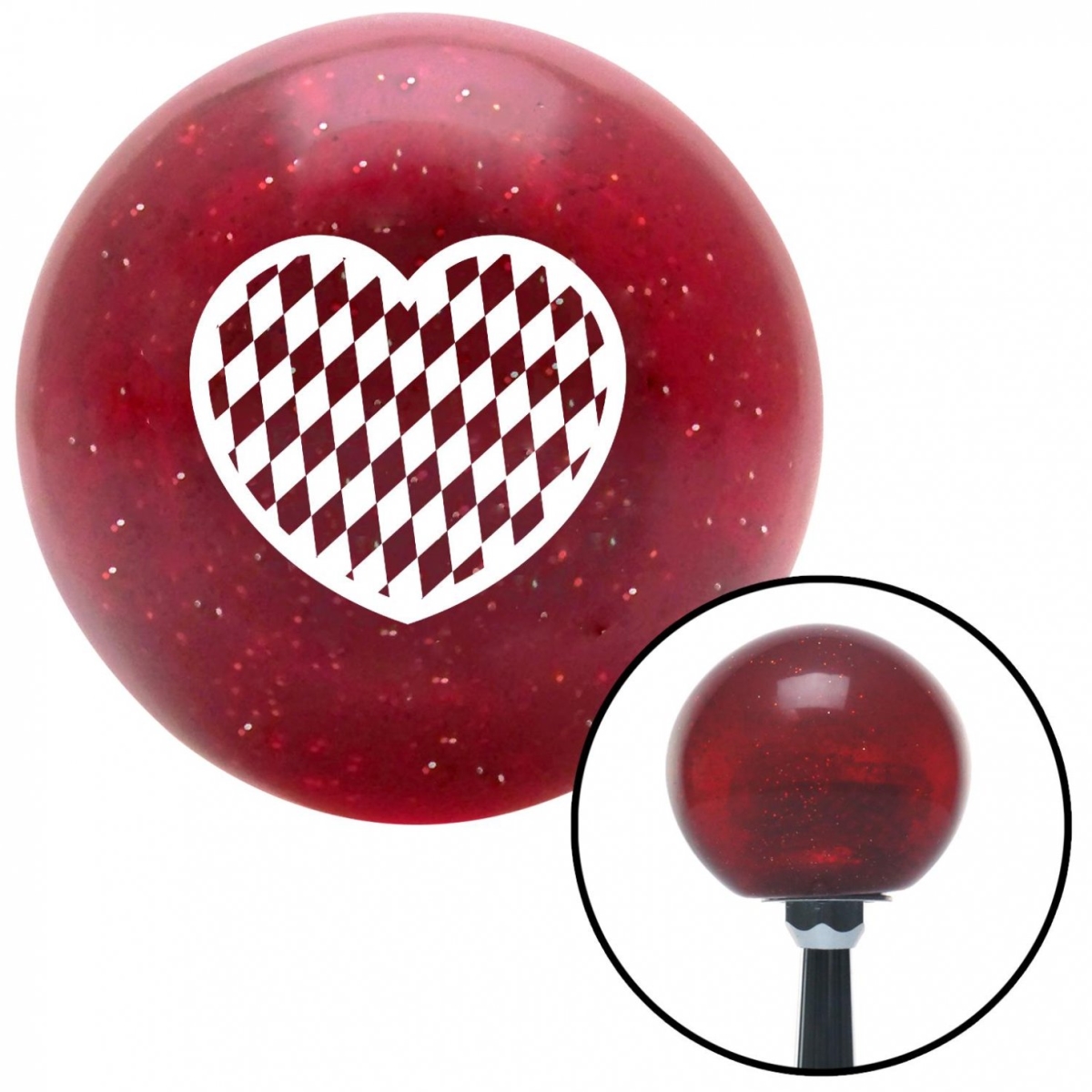 American Shifter 50947 White Checkered Heart Red Metal Flake Shift Knob with M16 x 1.5 Insert Shifter Auto