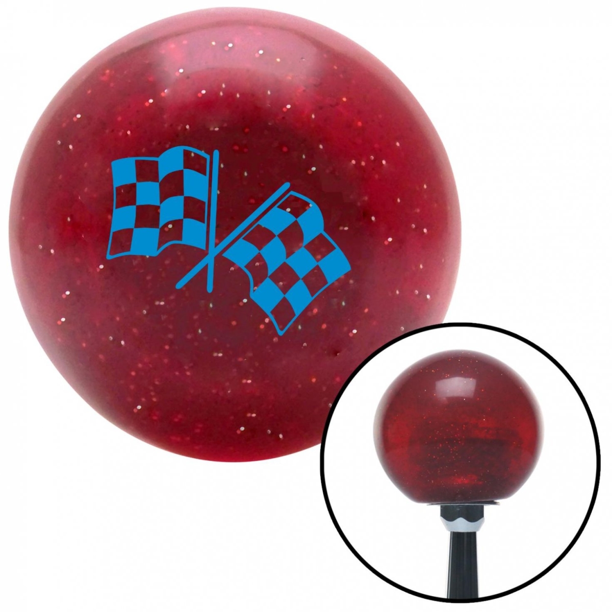 American Shifter 54594 Blue Checkered Flags Red Metal Flake Shift Knob with M16 x 1.5 Insert Shifter Auto