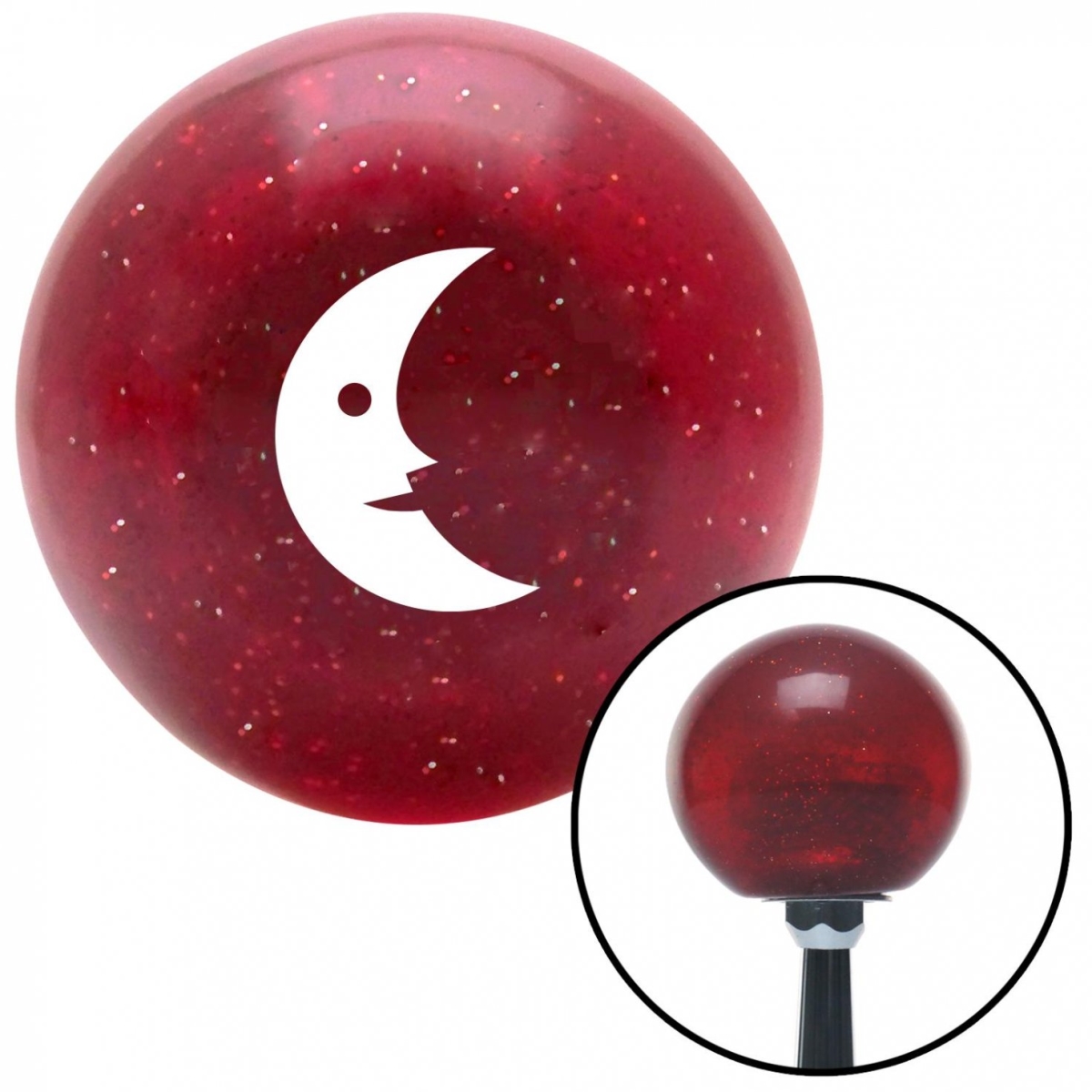 American Shifter 55503 White Crescent Moon Smiling Red Metal Flake Shift Knob with M16 x 1.5 Insert Auto
