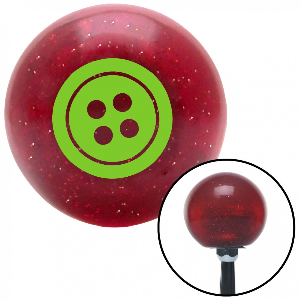 American Shifter 50711 Green Four Hole Button Red Metal Flake Shift Knob with M16 x 1.5 Insert Shifter