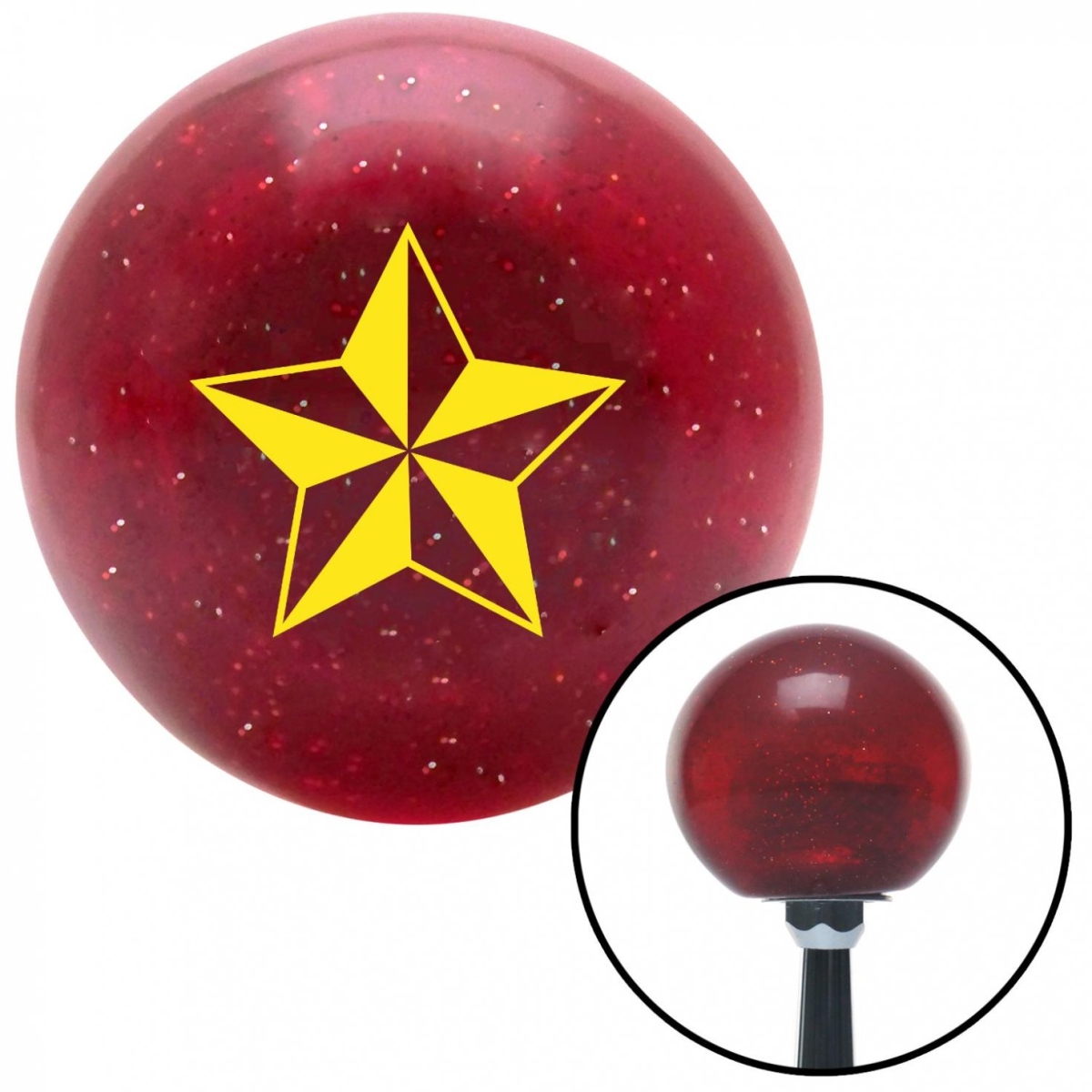 American Shifter 55552 Yellow 5 Point Star Red Metal Flake Shift Knob with M16 x 1.5 Insert Shifter Auto