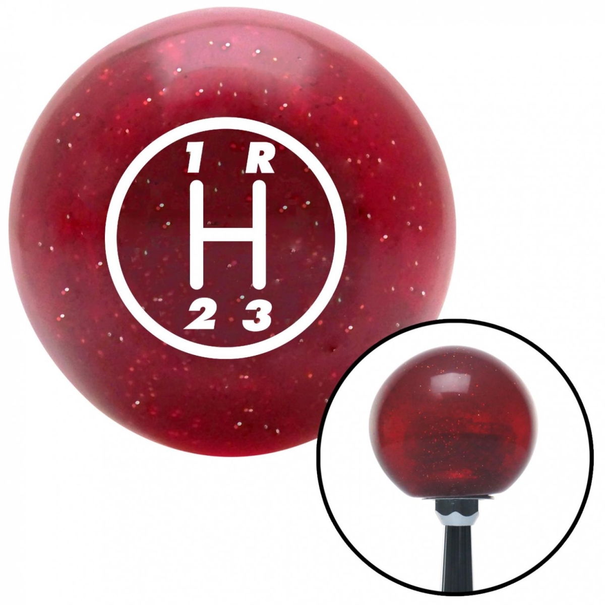 American Shifter 46482 White 3 Speed Shift Pattern - 3RUR Red Metal Flake Shift Knob with M16 x 1.5 Insert