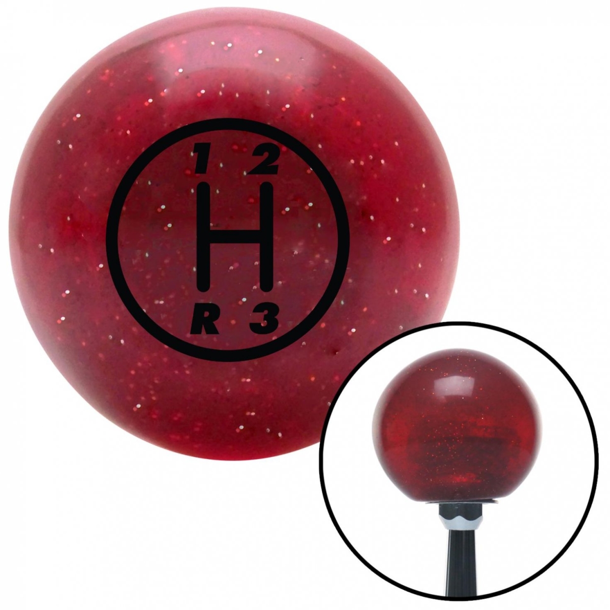American Shifter 58984 Black 3 Speed Shift Pattern - 3RDL Red Metal Flake Shift Knob with M16 x 1.5 Insert
