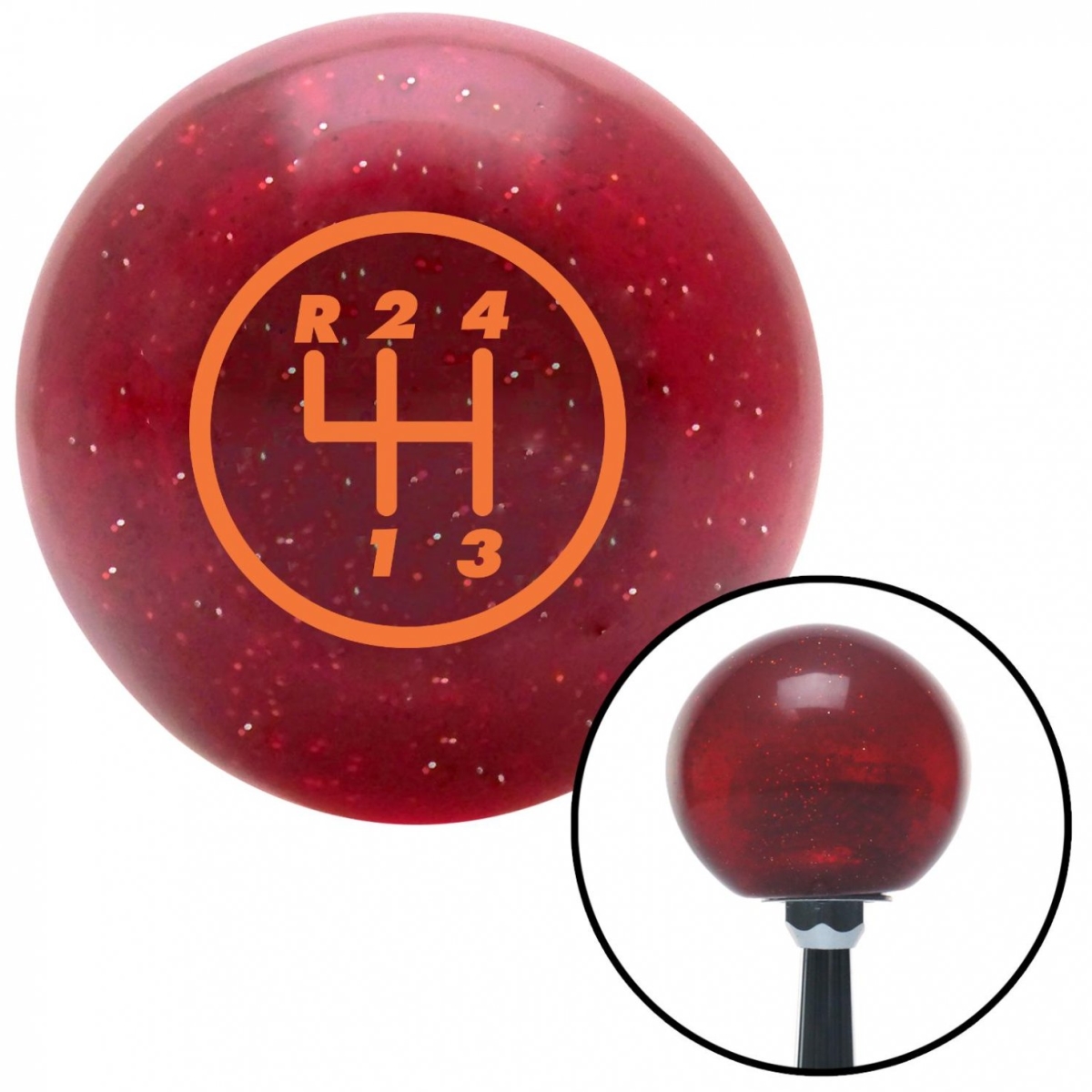 American Shifter 46540 Orange 4 Speed Shift Pattern - 4RUL Red Metal Flake Shift Knob with M16 x 1.5 Insert