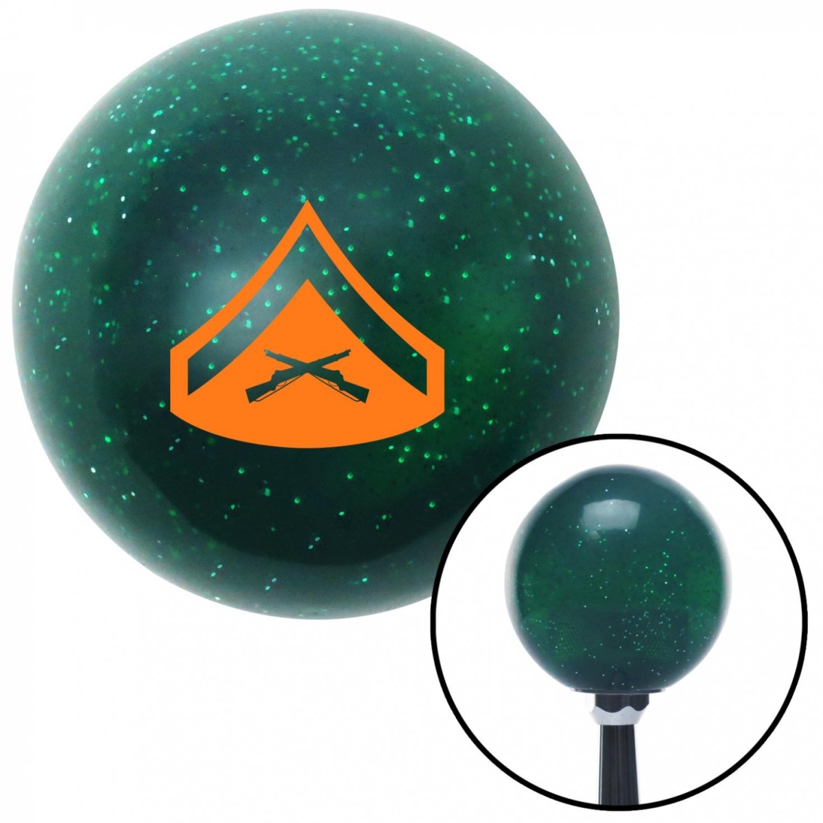 American Shifter 60184 Orange 02 Lance Corporal Green Metal Flake Shift Knob with M16 x 1.5 Insert Shifter