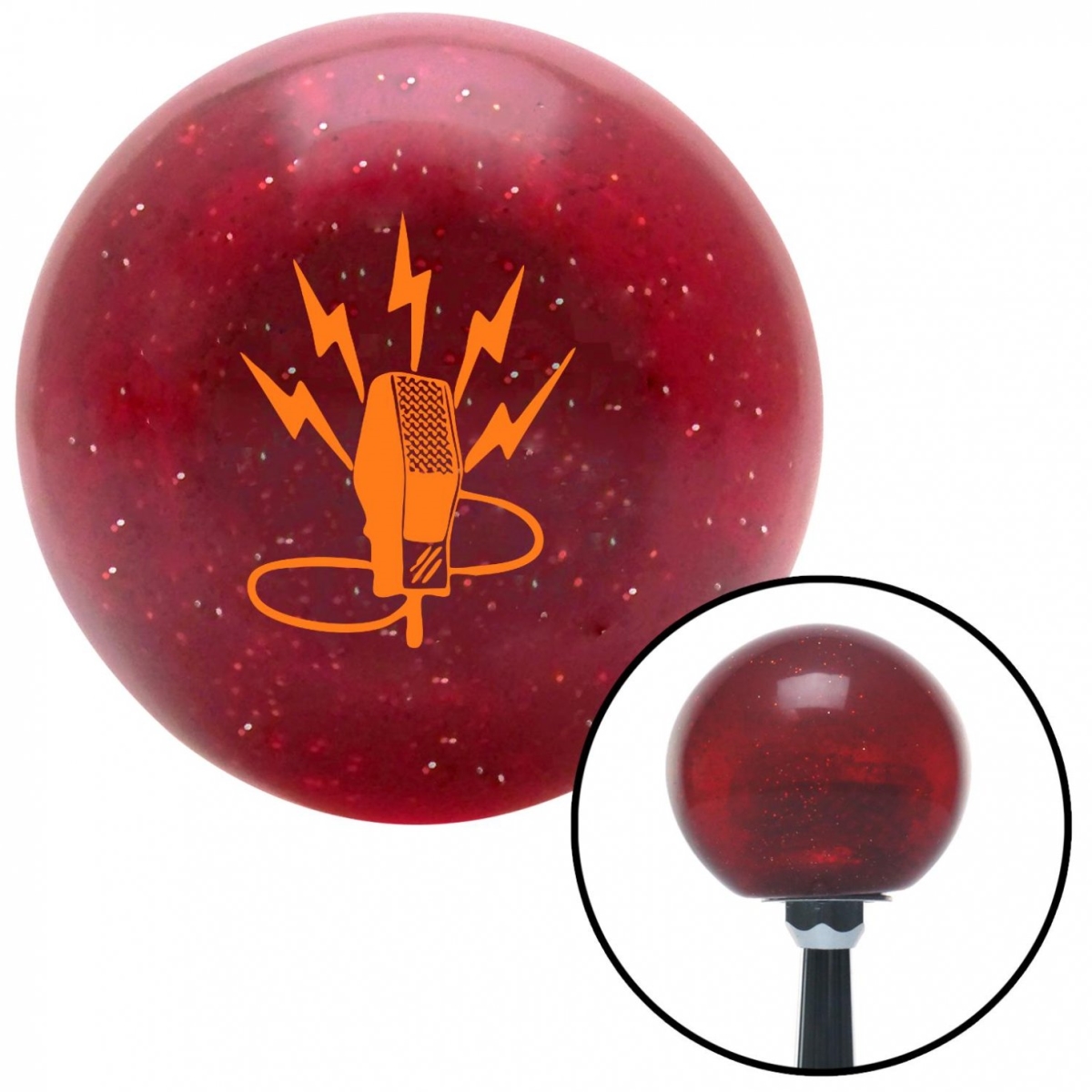 American Shifter 53824 Orange Microphone Energy Red Metal Flake Shift Knob with M16 x 1.5 Insert Shifter