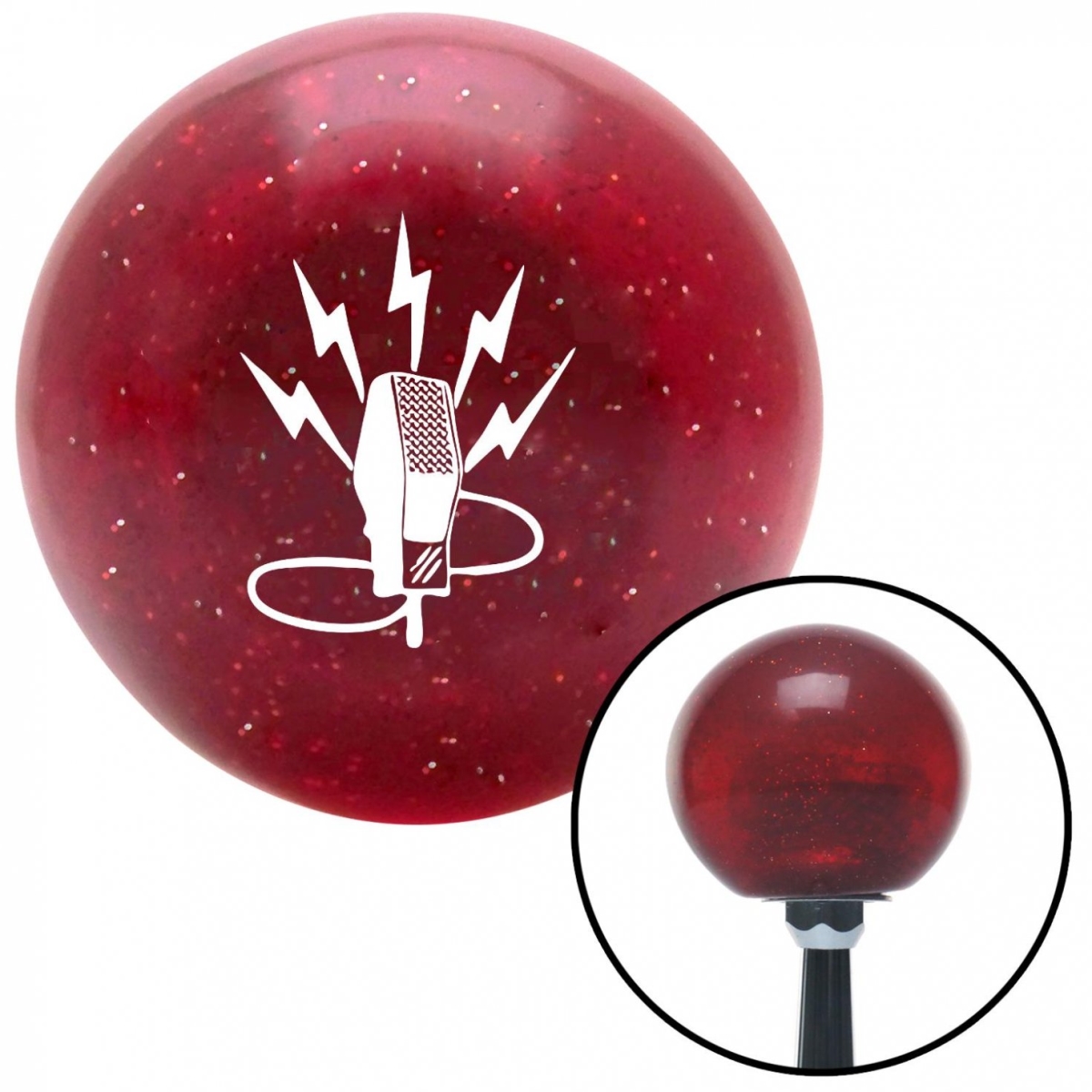 American Shifter 53827 White Microphone Energy Red Metal Flake Shift Knob with M16 x 1.5 Insert Shifter