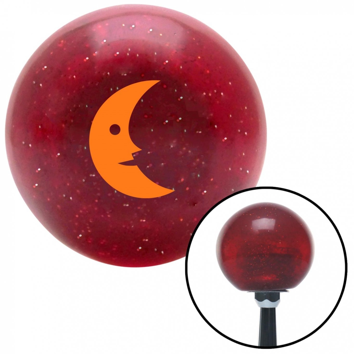 Orange Crescent Moon Shift Knob - Red - M16 x 1.5 Insert - Rust-Free Aluminum