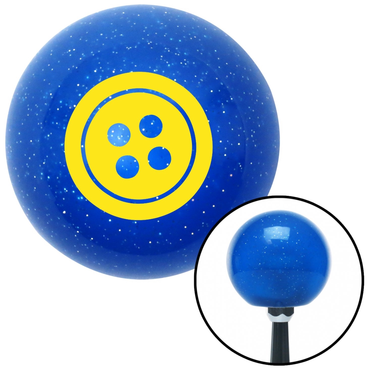 American Shifter 23552 Yellow Four Hole Button Blue Metal Flake Shift Knob with M16 x 1.5 Insert Shifter