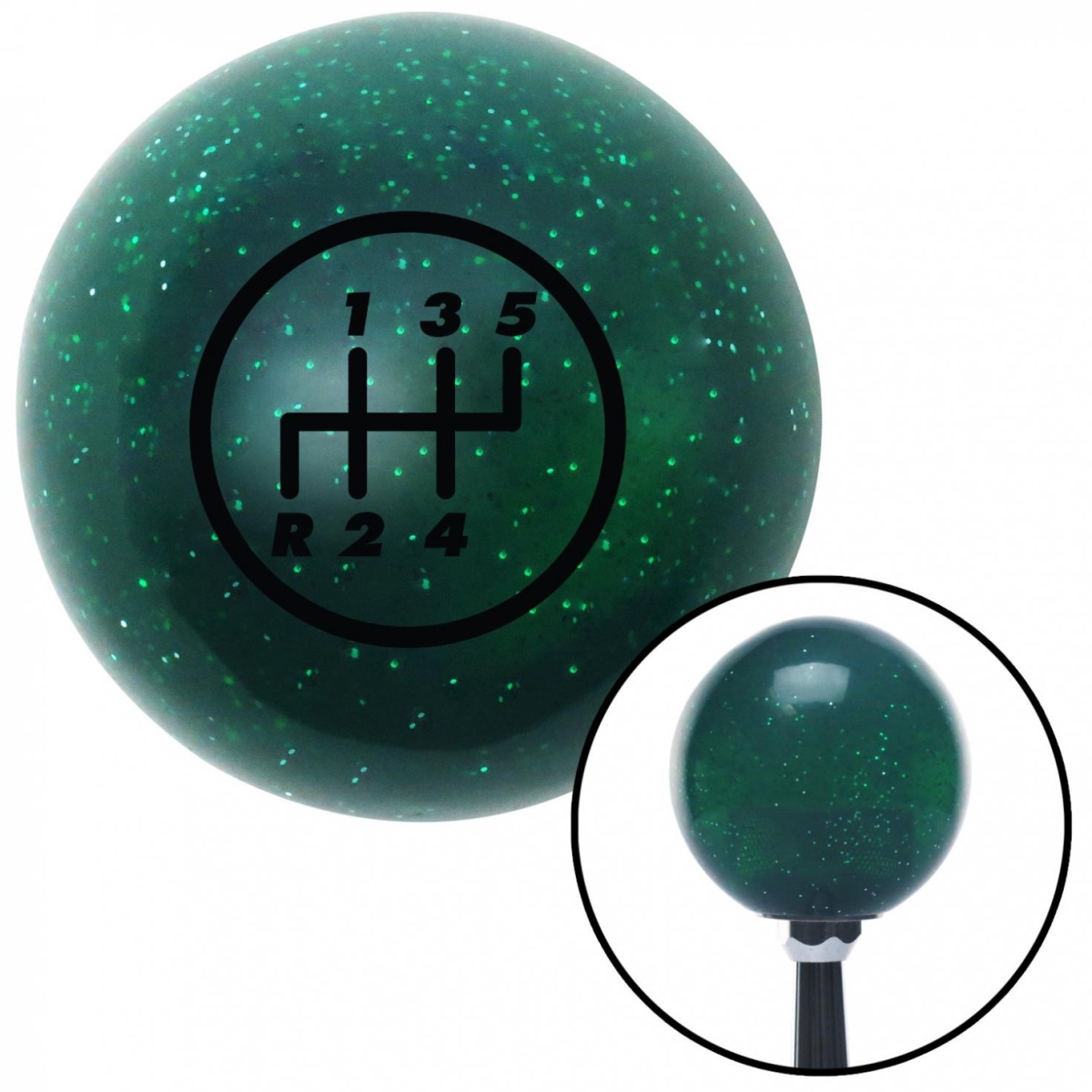 American Shifter 60558 Black 5 Speed Shift Pattern - 5RDL Green Metal Flake Shift Knob - M16 x 1.5 Insert