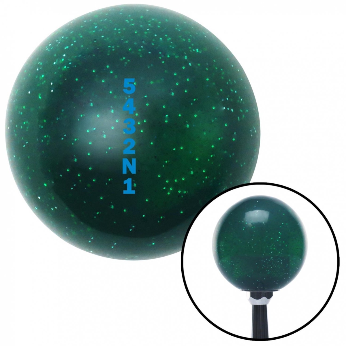 Picture of American Shifter 60653 Blue 5432N1 Shift Pattern Green Metal Flake Shift Knob with M16 x 1.5 Insert Auto