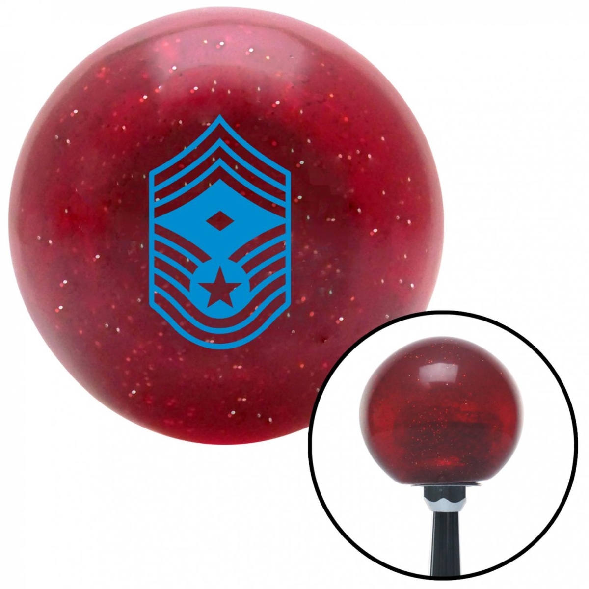 American Shifter 53656 Blue Chief Master Sergeant First Sergeant Red Metal Flake Shift Knob - M16 x 1.5 Insert