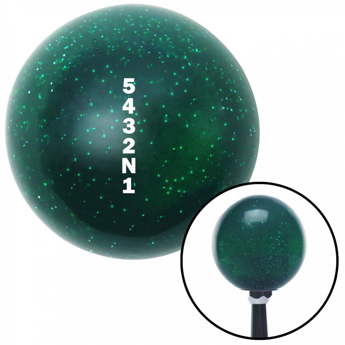 Picture of American Shifter 60659 White 5432N1 Shift Pattern Green Metal Flake Shift Knob with M16 x 1.5 Insert Auto