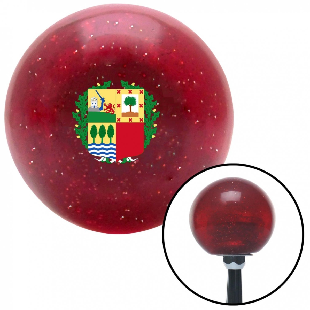 American Shifter 47564 Basque Crest Red Metal Flake Shift Knob with M16 x 1.5 Insert Shifter Auto Manual