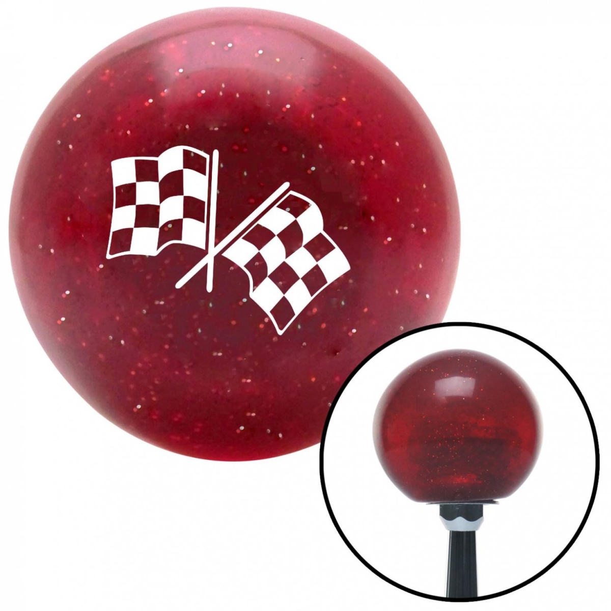 American Shifter 55876 White 2 Checkered Race Flags Red Metal Flake Shift Knob with M16 x 1.5 Insert Auto