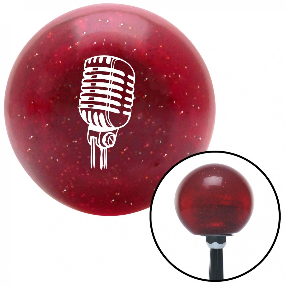 American Shifter 53835 White Old School Microphone Red Metal Flake Shift Knob with M16 x 1.5 Insert Auto