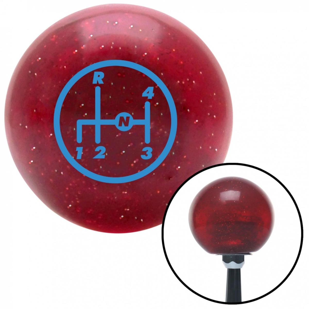 American Shifter 46566 Blue 4 Speed Shift Pattern - 4UR-RDL Red Metal Flake Shift Knob - M16 x 1.5 Insert