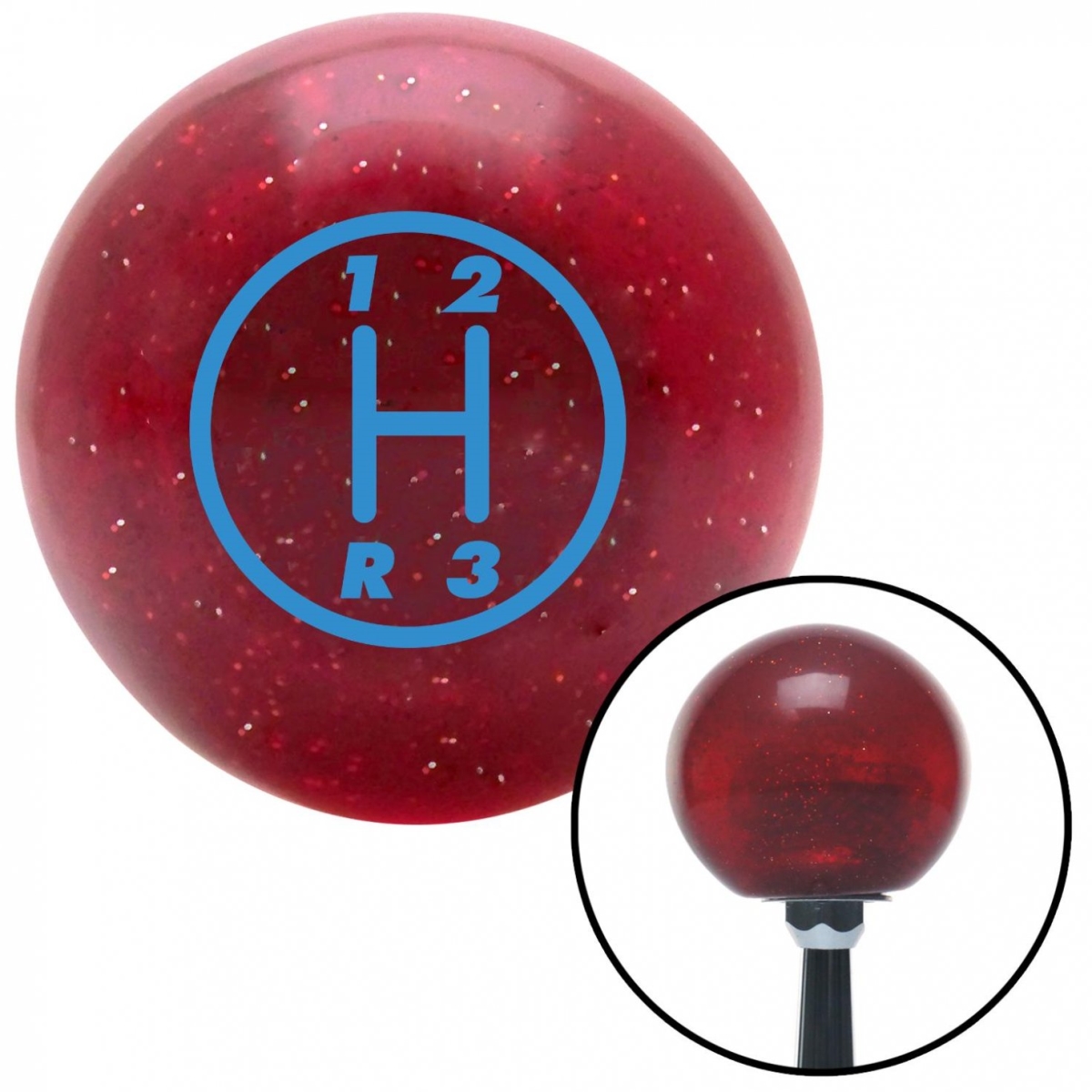 American Shifter 58985 Blue 3 Speed Shift Pattern - 3RDL Red Metal Flake Shift Knob with M16 x 1.5 Insert