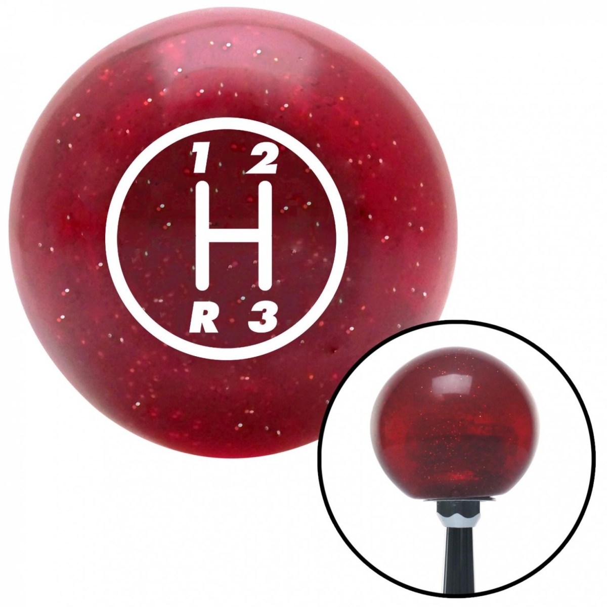 American Shifter 58990 White 3 Speed Shift Pattern - 3RDL Red Metal Flake Shift Knob with M16 x 1.5 Insert