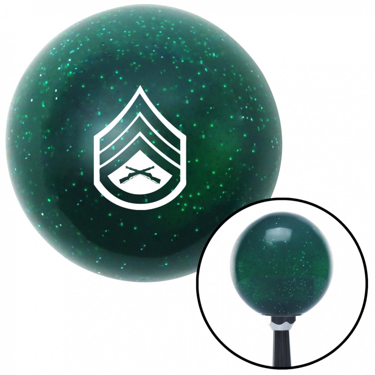 American Shifter 60214 White 05 Staff Sergeant Green Metal Flake Shift Knob with M16 x 1.5 Insert Shifter