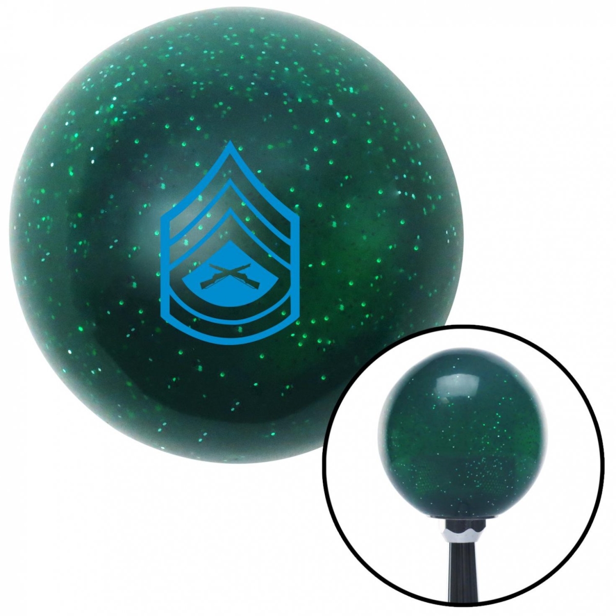 American Shifter 60217 Blue 06 Gunnery Sergeant Green Metal Flake Shift Knob with M16 x 1.5 Insert Shifter