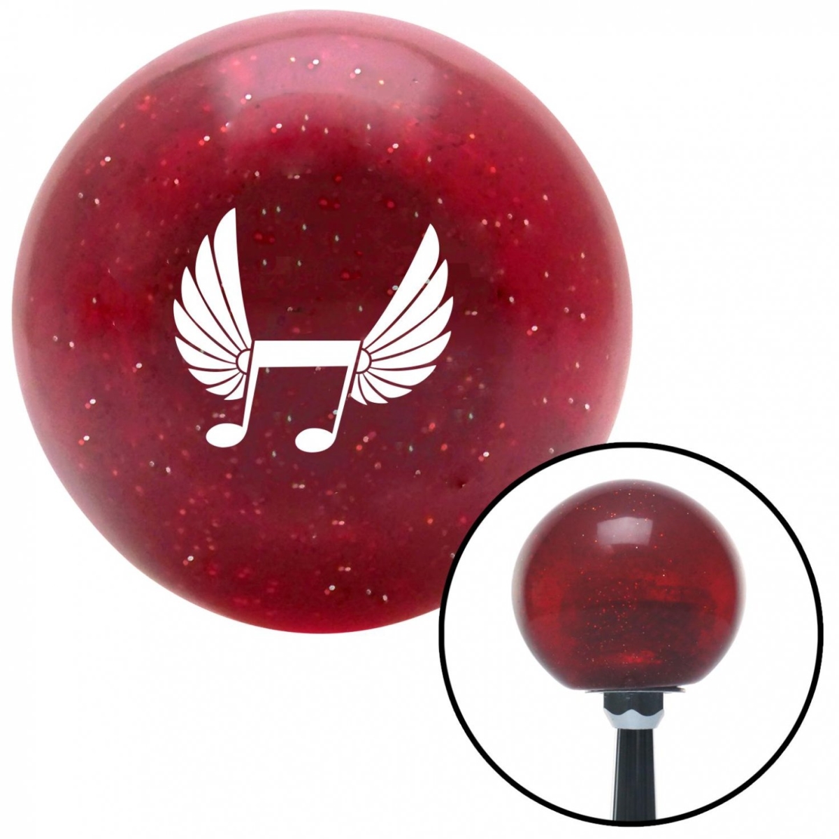 American Shifter 53804 White Musical Note with Wings Red Metal Flake Shift Knob with M16 x 1.5 Insert Auto