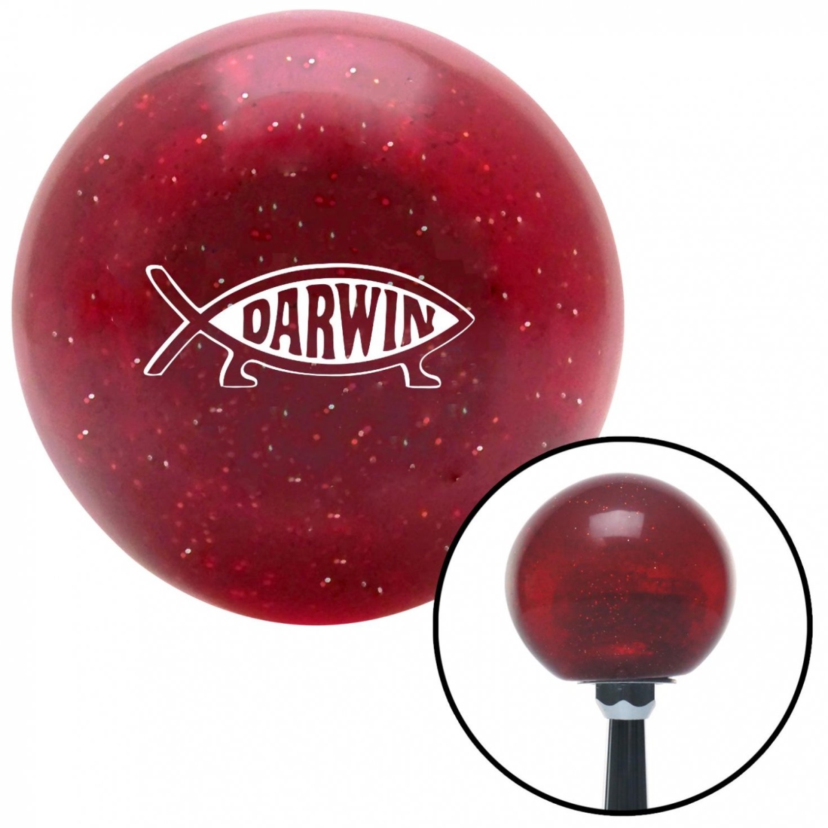 American Shifter 54796 White Darwin Fish Red Metal Flake Shift Knob with M16 x 1.5 Insert Shifter Auto