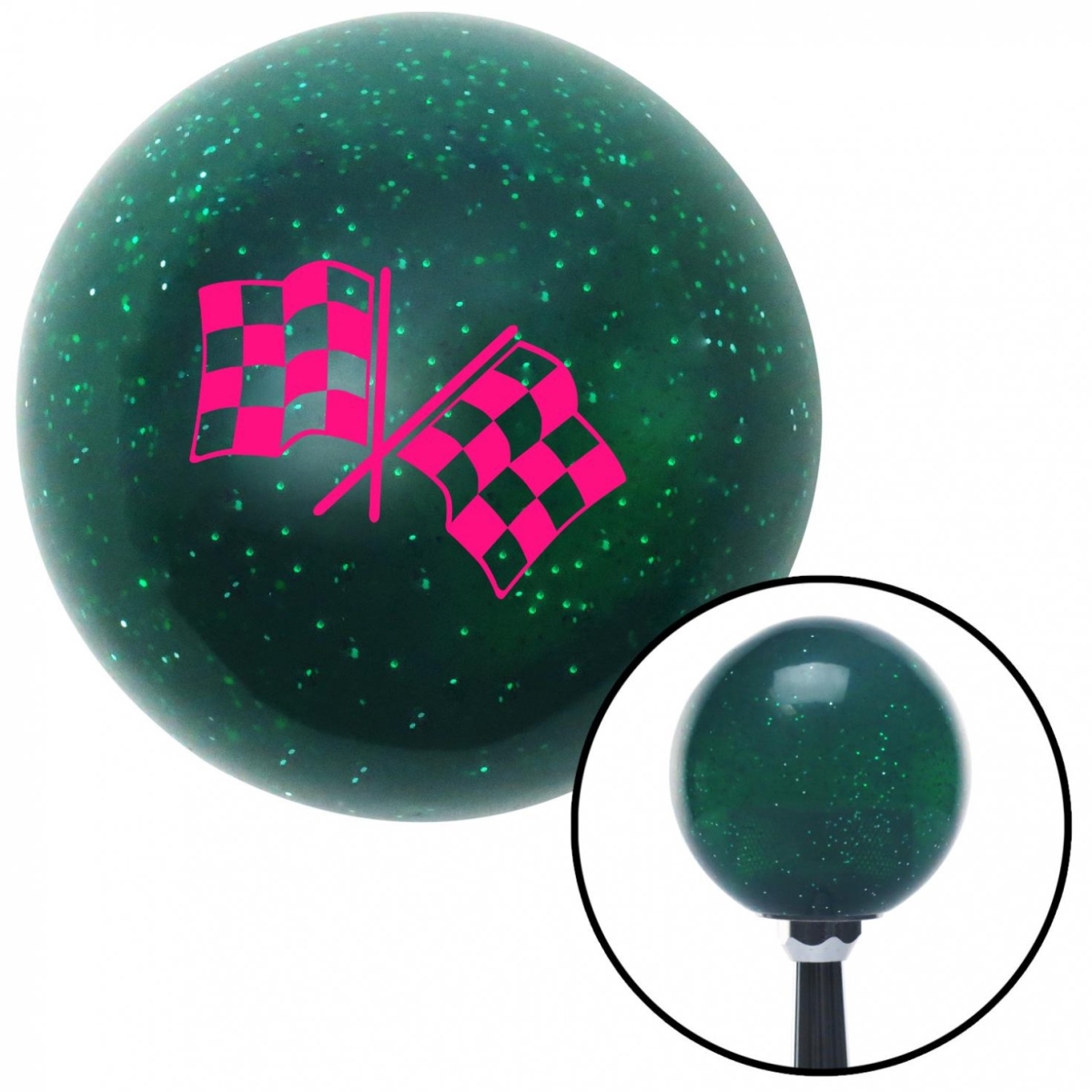 American Shifter 60324 Pink 2 Checkered Race Flags Green Metal Flake Shift Knob with M16 x 1.5 Insert Auto