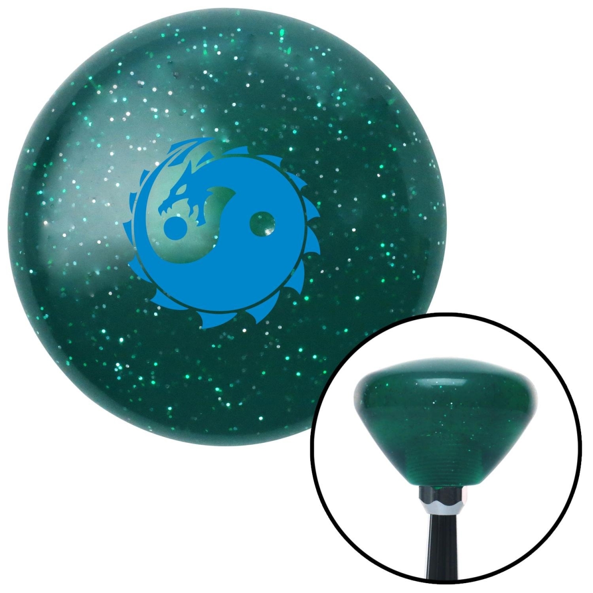 American Shifter 208117 Green Retro Metal Flake Shift Knob with M16 x 1.5 Insert (Blue Yin Yang Dragon)