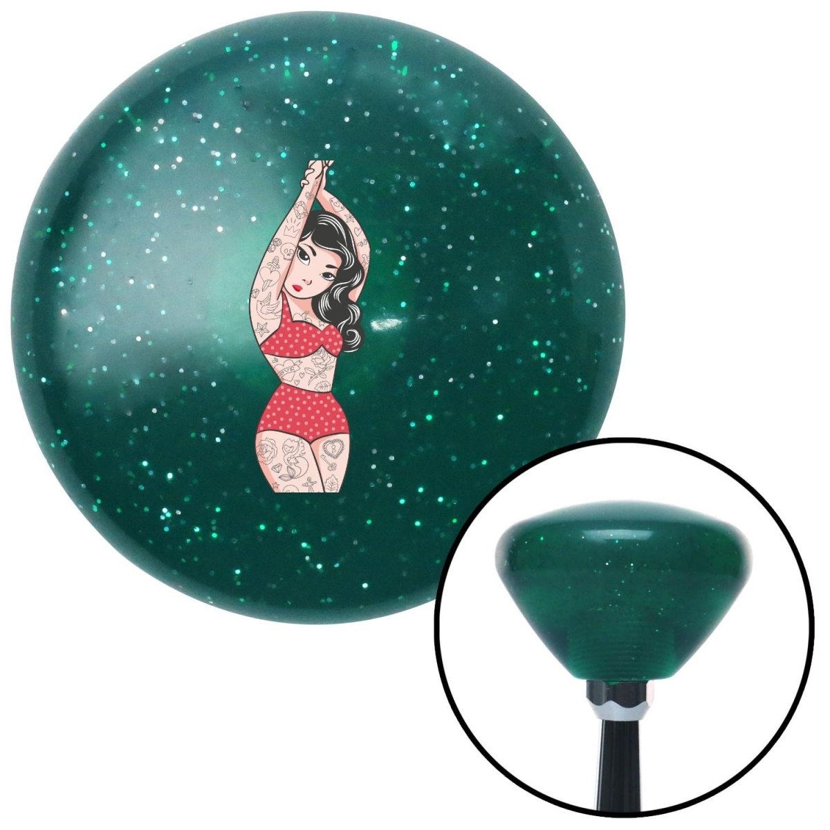 American Shifter 208256 Green Retro Metal Flake Shift Knob with M16 x 1.5 Insert (Tattoo Girl)