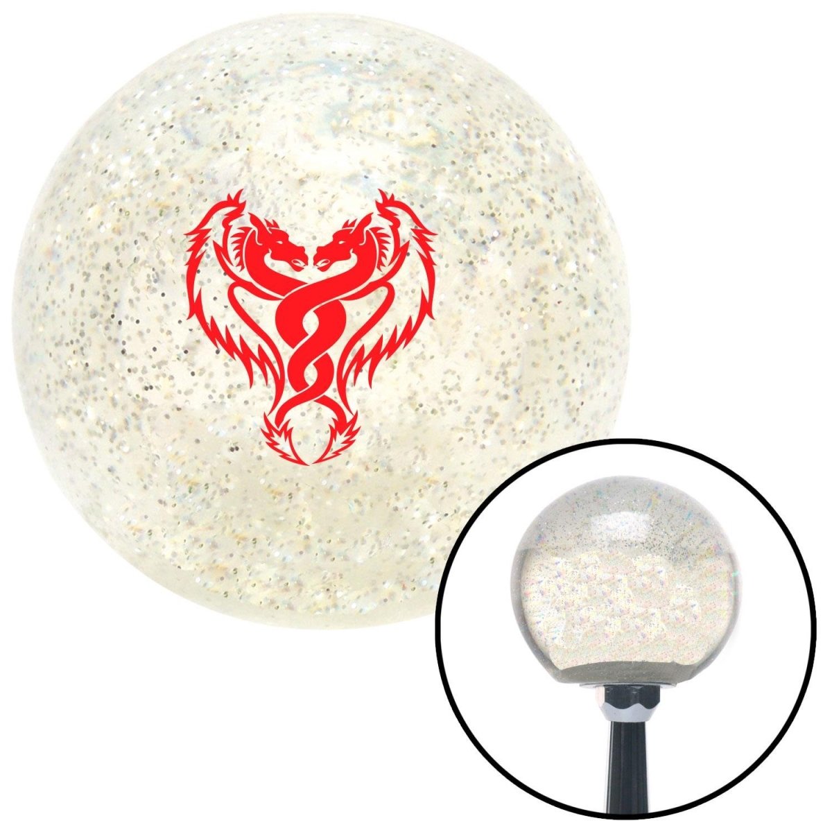 American Shifter 86481 Red Dual Dragons Clear Metal Flake Shift Knob with M16 x 1.5 Insert Shifter Auto Brody -  American Shifter Company