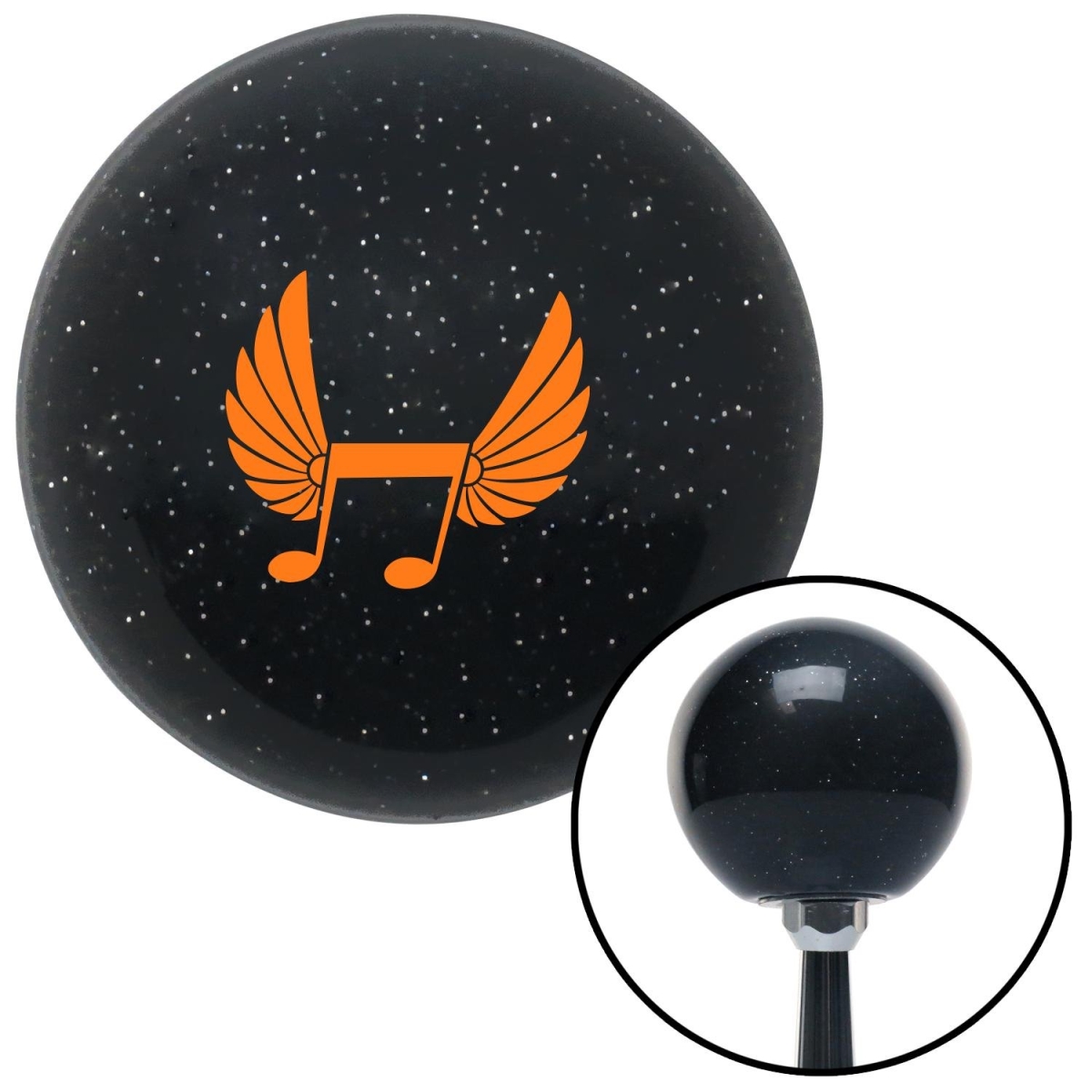 American Shifter 73152 Black Metal Flake Shift Knob with M16 x 1.5 Insert (Orange Musical Note w/Wings)