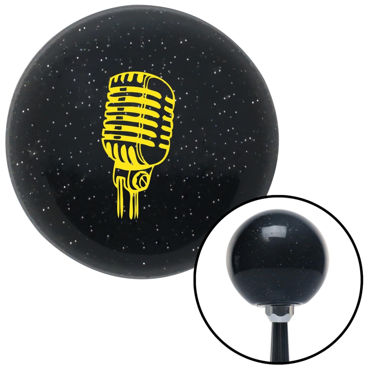 American Shifter 73164 Black Metal Flake Shift Knob with M16 x 1.5 Insert (Yellow Old School Microphone)