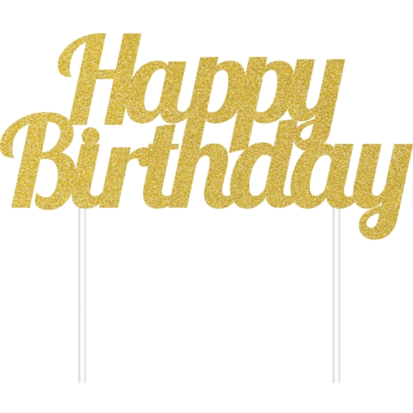 Group 324540 Gold Happy Birthday Glitter Cake Topper, Pack of 12