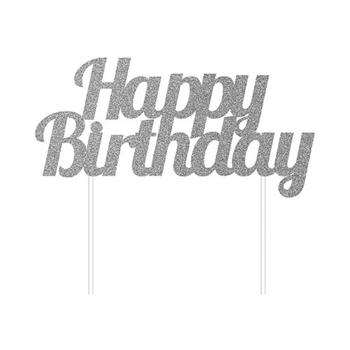 Group  Decor Cake Topper with Silver Happy Birthday Glitter