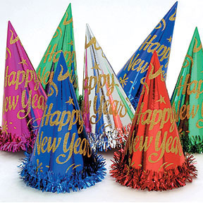 Group 204013 Decor New Year Assorted Color Glitter Foil Hat with Tinsel, Pack of 50