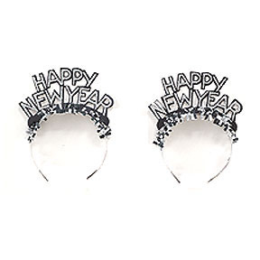 Group  Decor New Year Black & Silver Foil Glitter Tiaras, Pack of 50