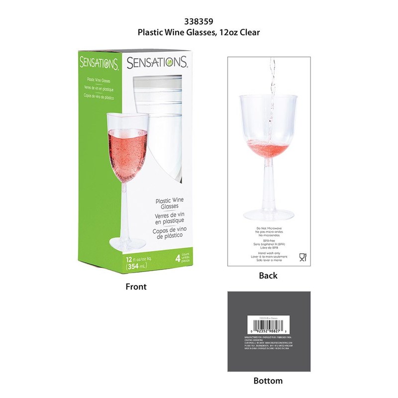 Picture of Creative Converting 338359 12 oz Plastic Wine Glasses&#44; Clear - 4 Count