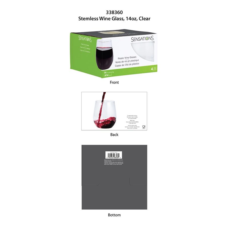 Picture of Creative Converting 338360 14 oz Plastic Stemless Wine Glasses&#44; Clear - 4 Count